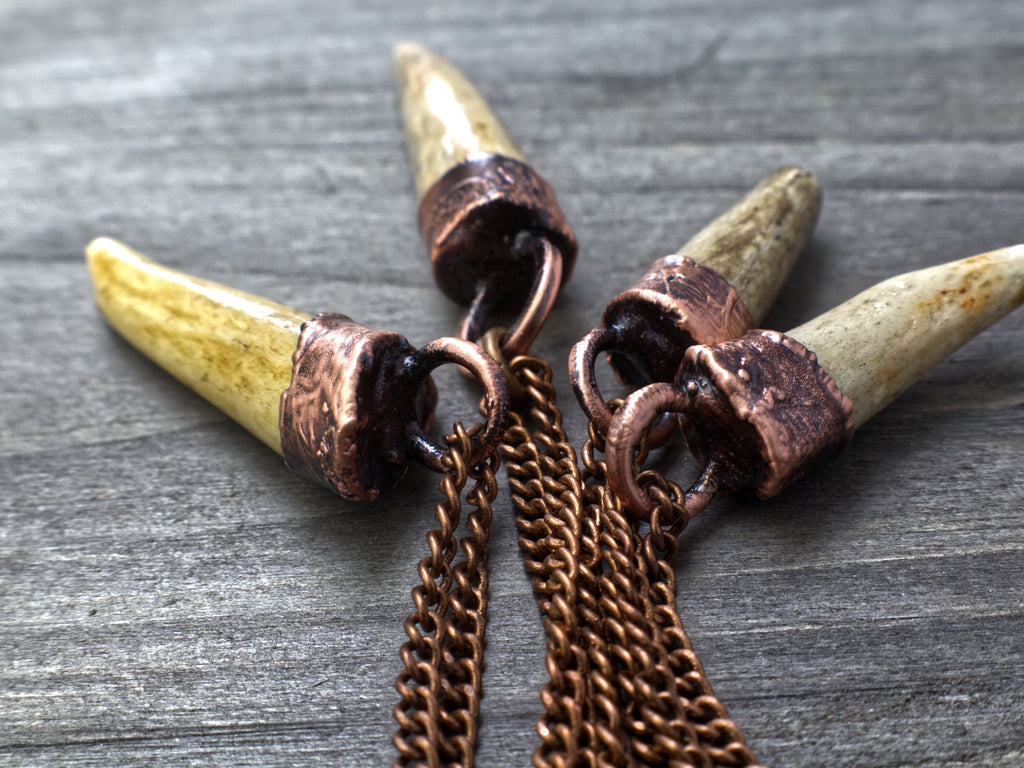 Electroformed Copper Deer Antler Necklace: Woodland Jewelry