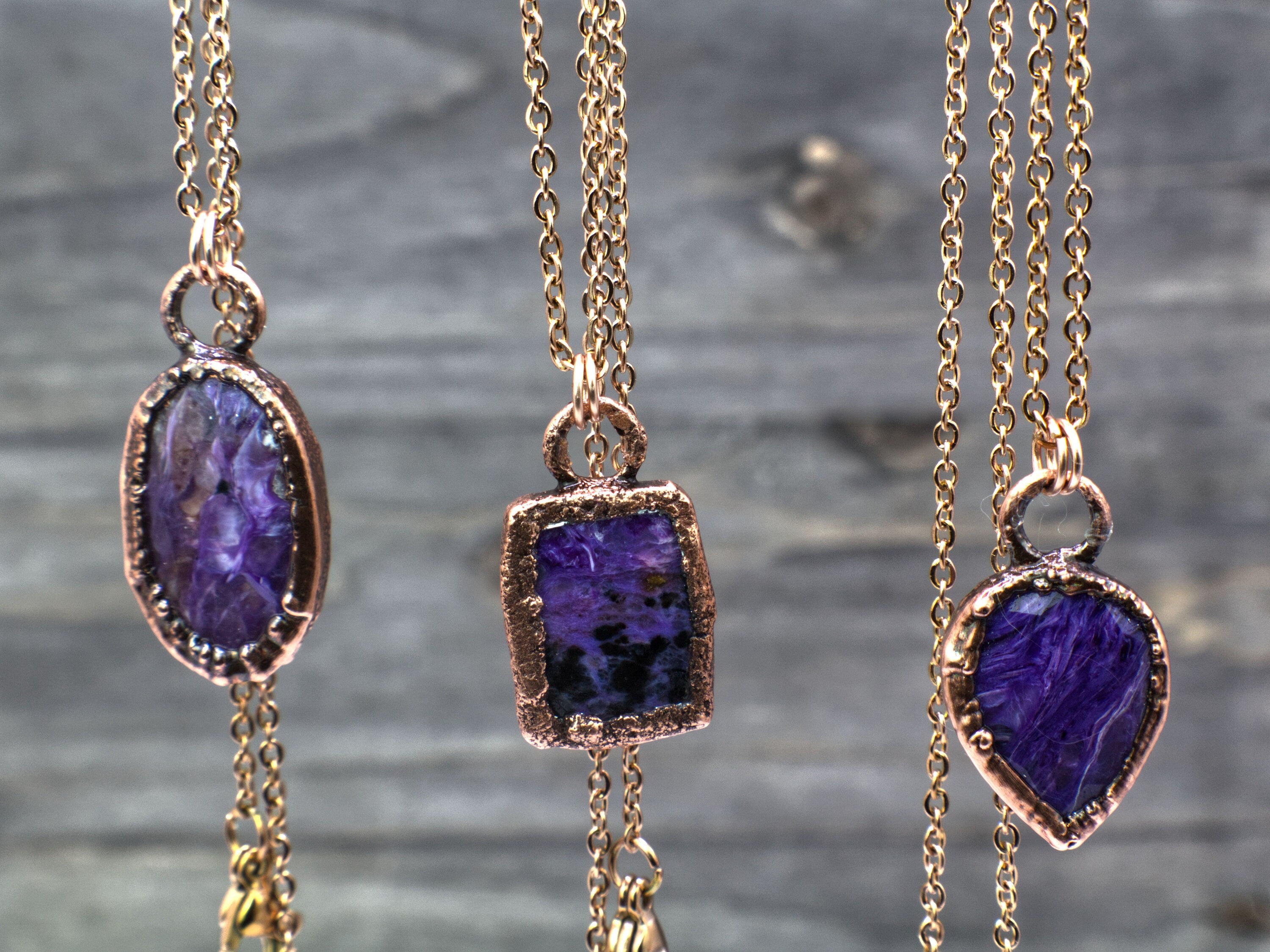 Charoite Necklace / Dainty Rose Cut Crystal Necklace / Electroformed Copper