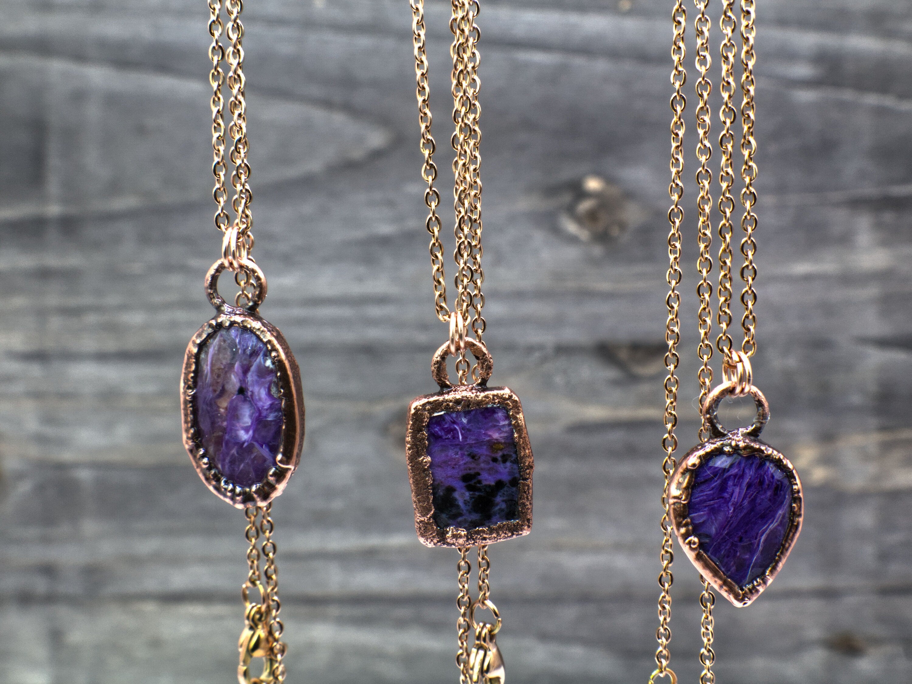 Charoite Necklace / Dainty Rose Cut Crystal Necklace / Electroformed Copper