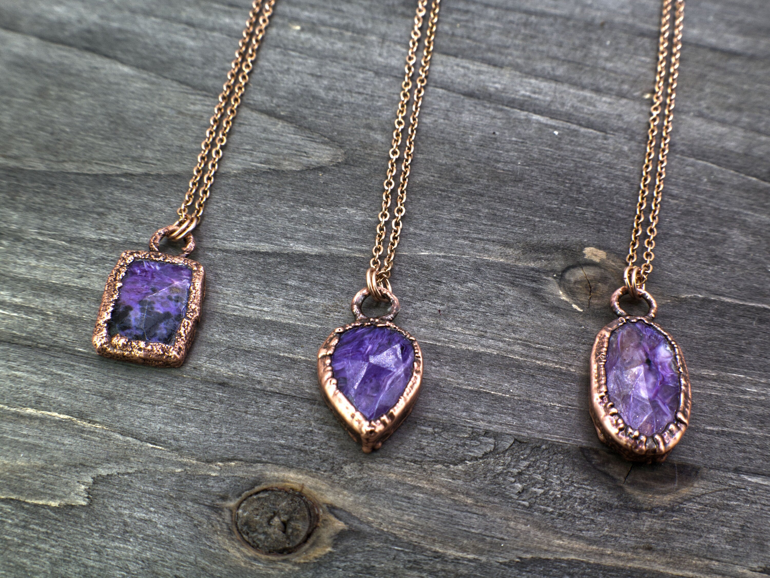 Charoite Necklace / Dainty Rose Cut Crystal Necklace / Electroformed Copper