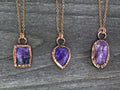 Charoite Necklace / Dainty Rose Cut Crystal Necklace / Electroformed Copper