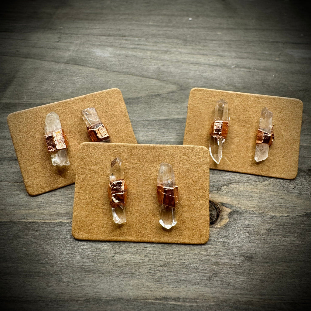 Quartz Earrings Stud / Bridesmaid Crystal Earrings / Electroformed Copper Jewelry