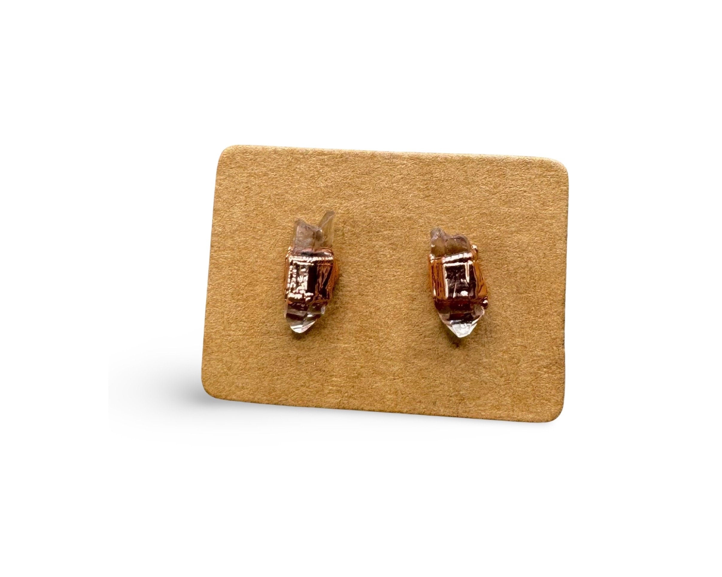 Quartz Earrings Stud / Bridesmaid Crystal Earrings / Electroformed Copper Jewelry