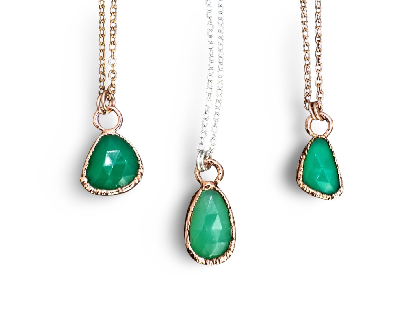 Chrysoprase Necklace / Dainty Crystal Necklace / Green Stone / Electroformed Jewelry