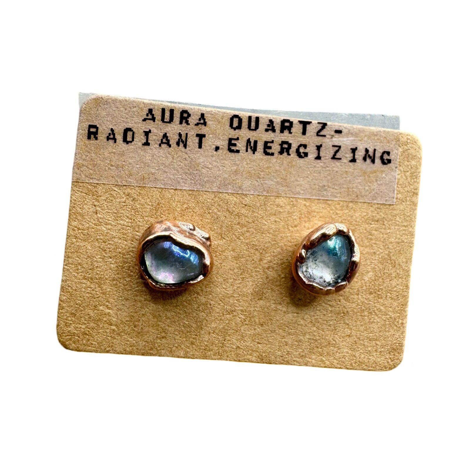 Aura Quartz Earrings  / Crystal Stud Earrings / Electroformed Copper Jewelry