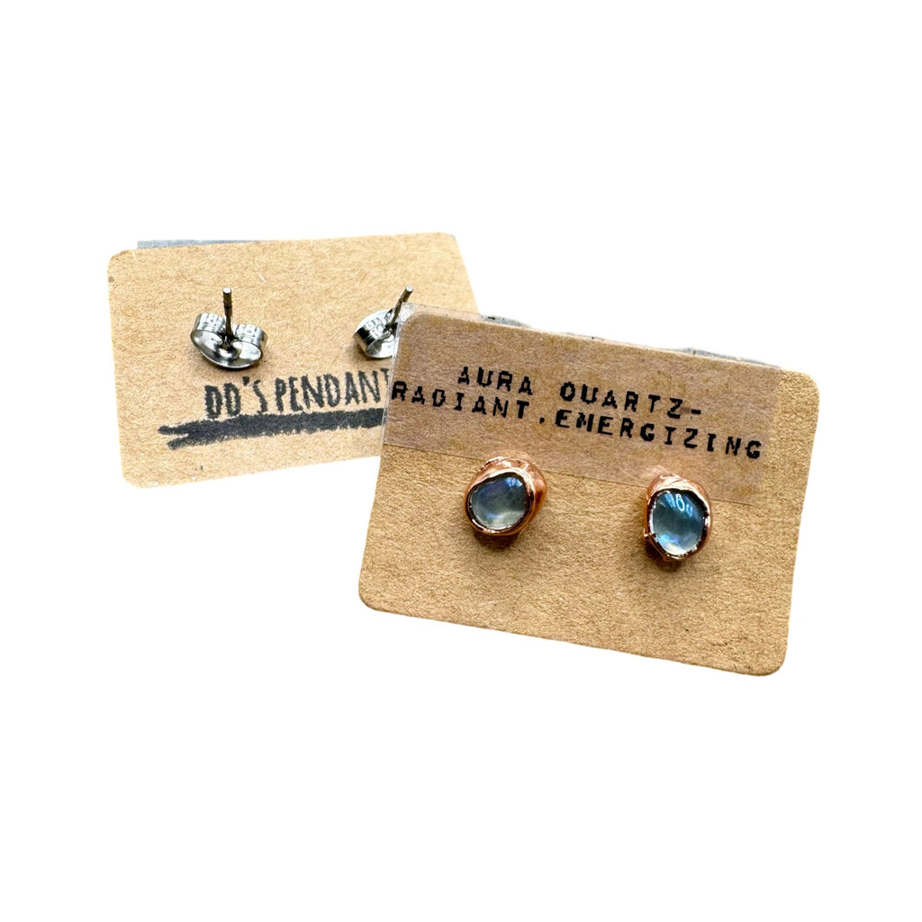 Aura Quartz Earrings  / Crystal Stud Earrings / Electroformed Copper Jewelry