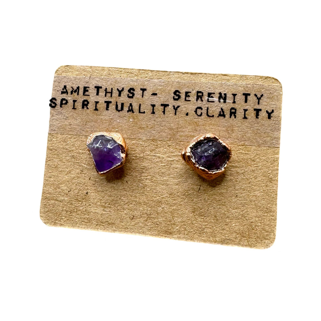 Electroformed Copper Amethyst Earrings, February Birthstone