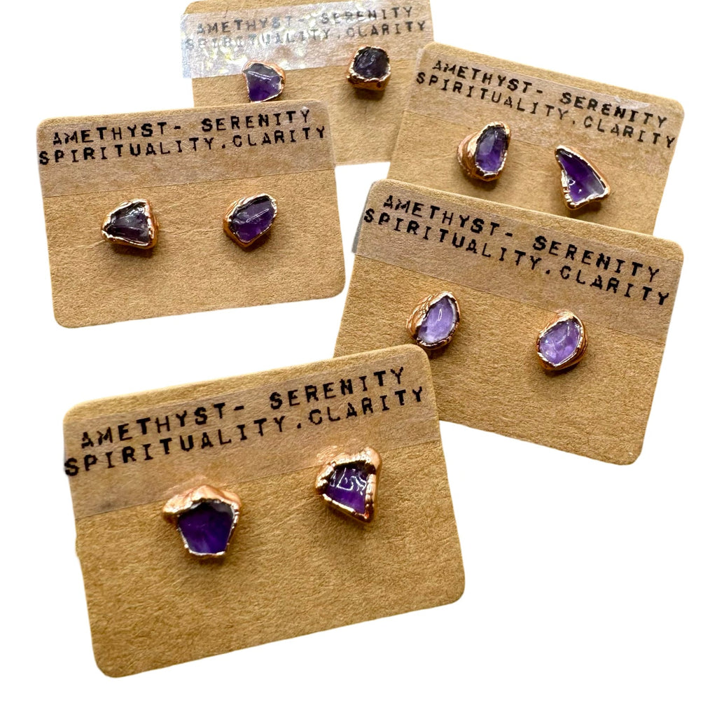Electroformed Copper Amethyst Earrings, February Birthstone