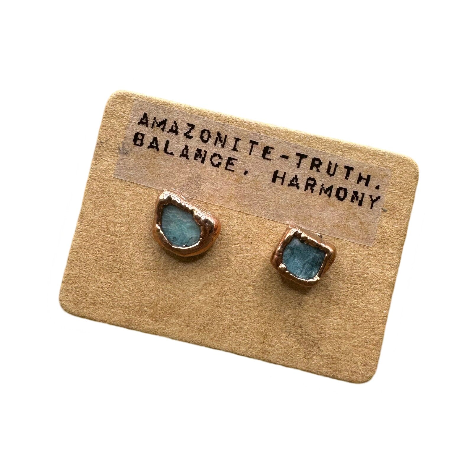 Electroformed Copper Amazonite Stud Earrings: Handmade Crystal Jewelry
