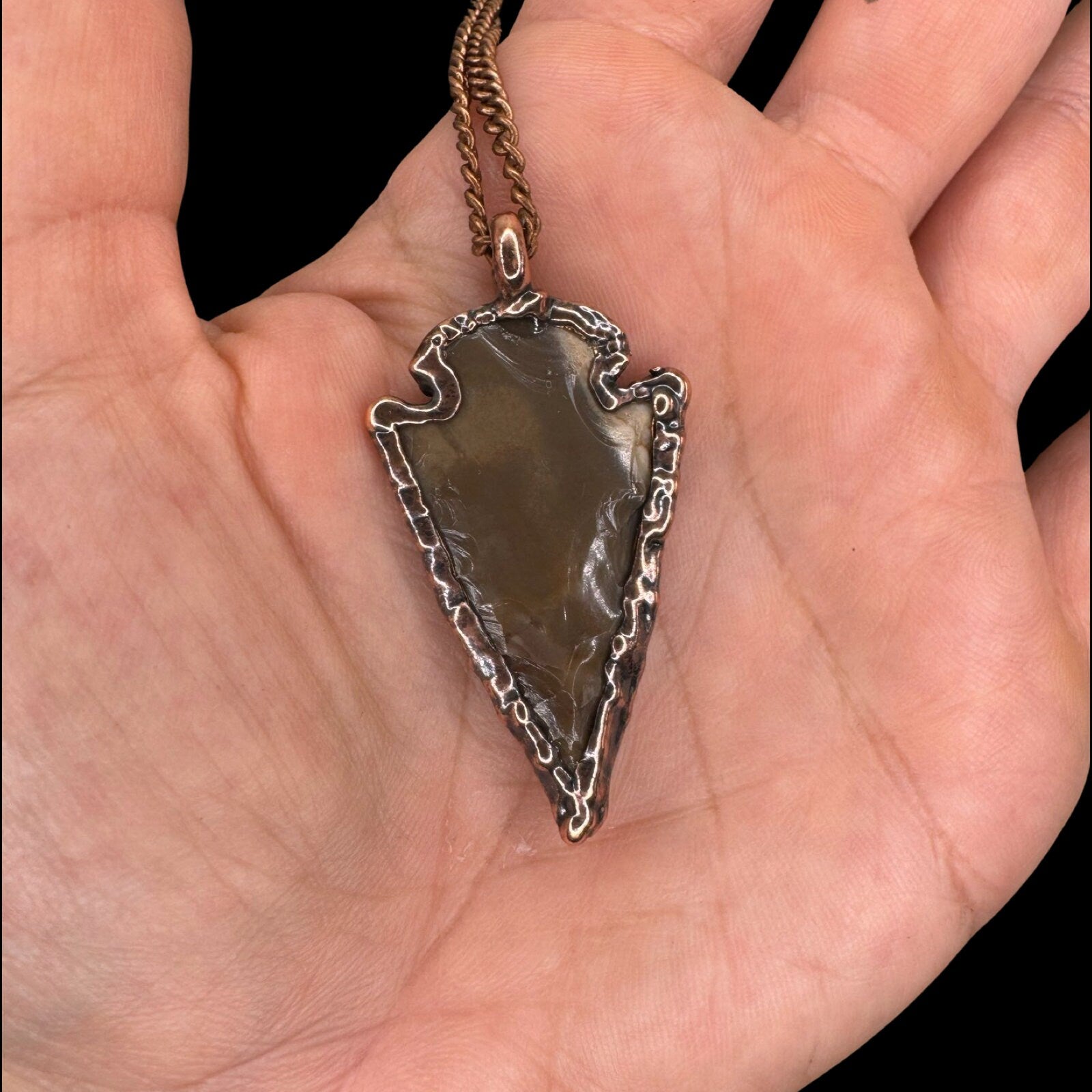 Raw Agate Arrowhead Necklace: Electroformed Copper Jewelry