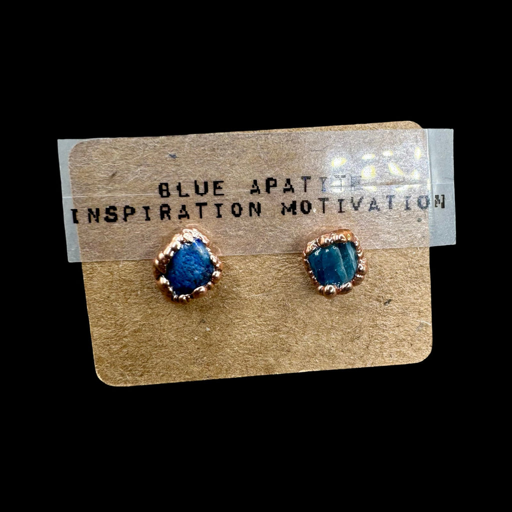 Electroformed Copper Blue Apatite Stud Earrings: Hypoallergenic