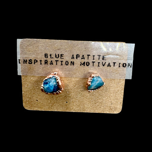 Electroformed Copper Blue Apatite Stud Earrings: Hypoallergenic