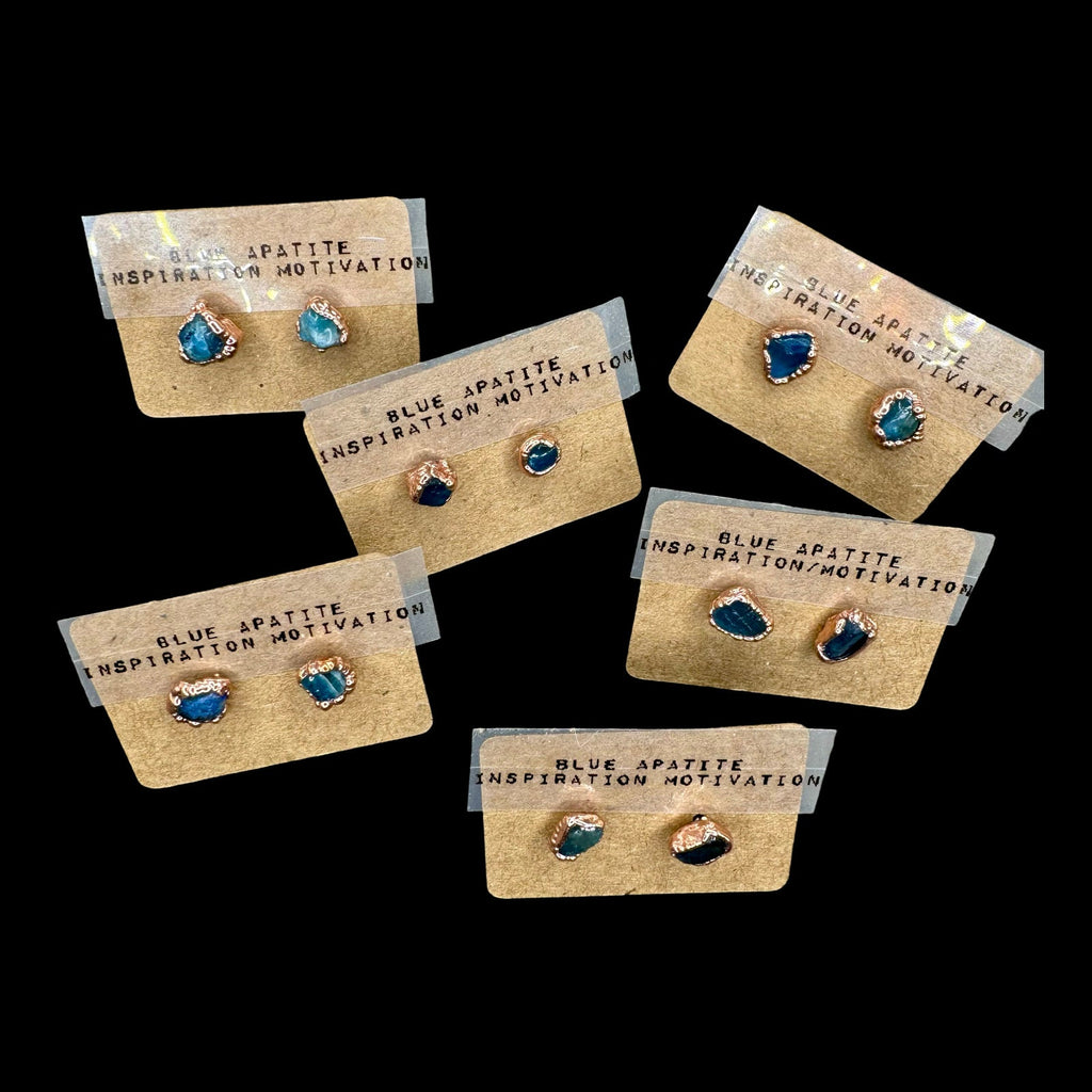 Electroformed Copper Blue Apatite Stud Earrings: Hypoallergenic