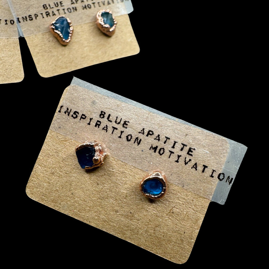 Electroformed Copper Blue Apatite Stud Earrings: Hypoallergenic