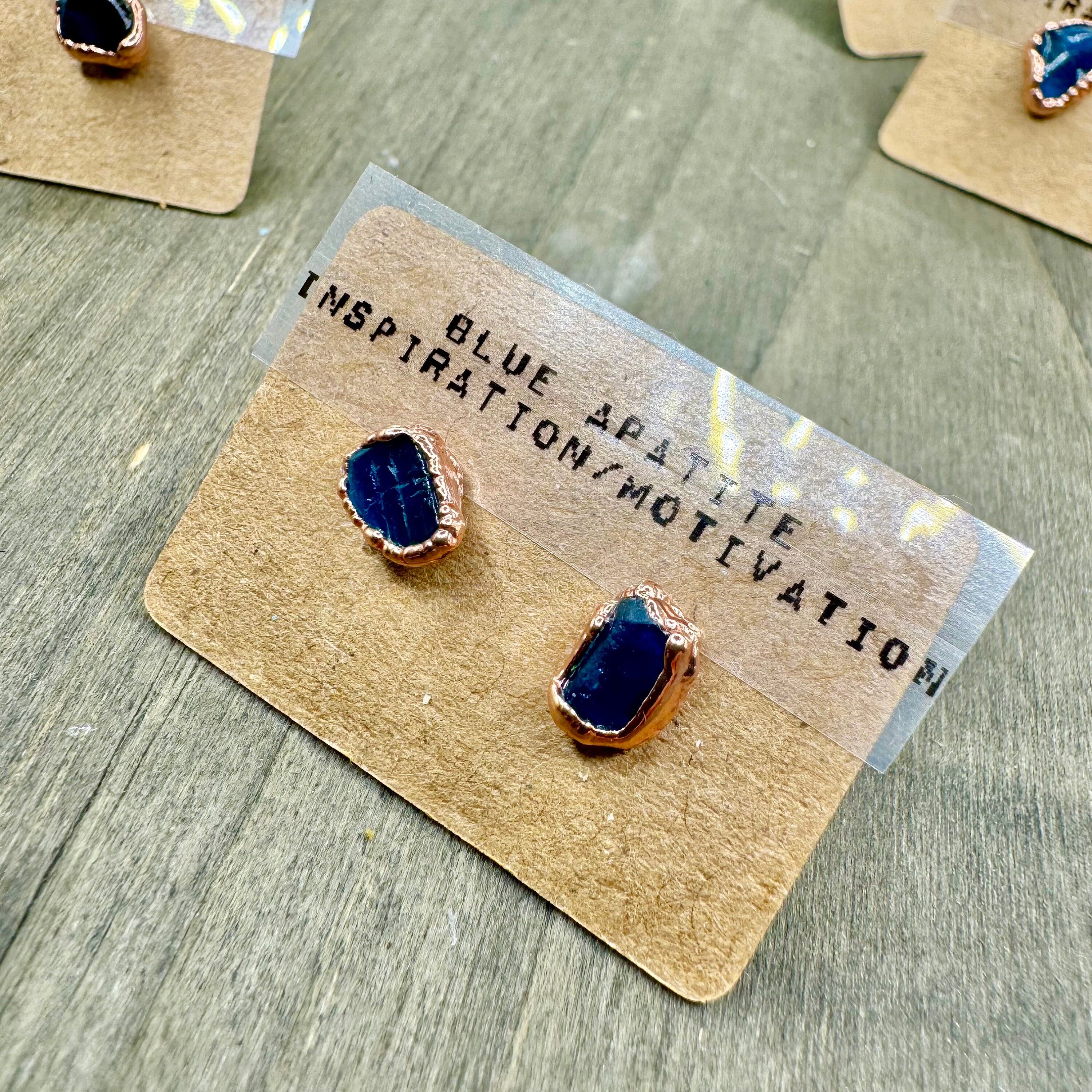 Electroformed Copper Blue Apatite Stud Earrings: Hypoallergenic