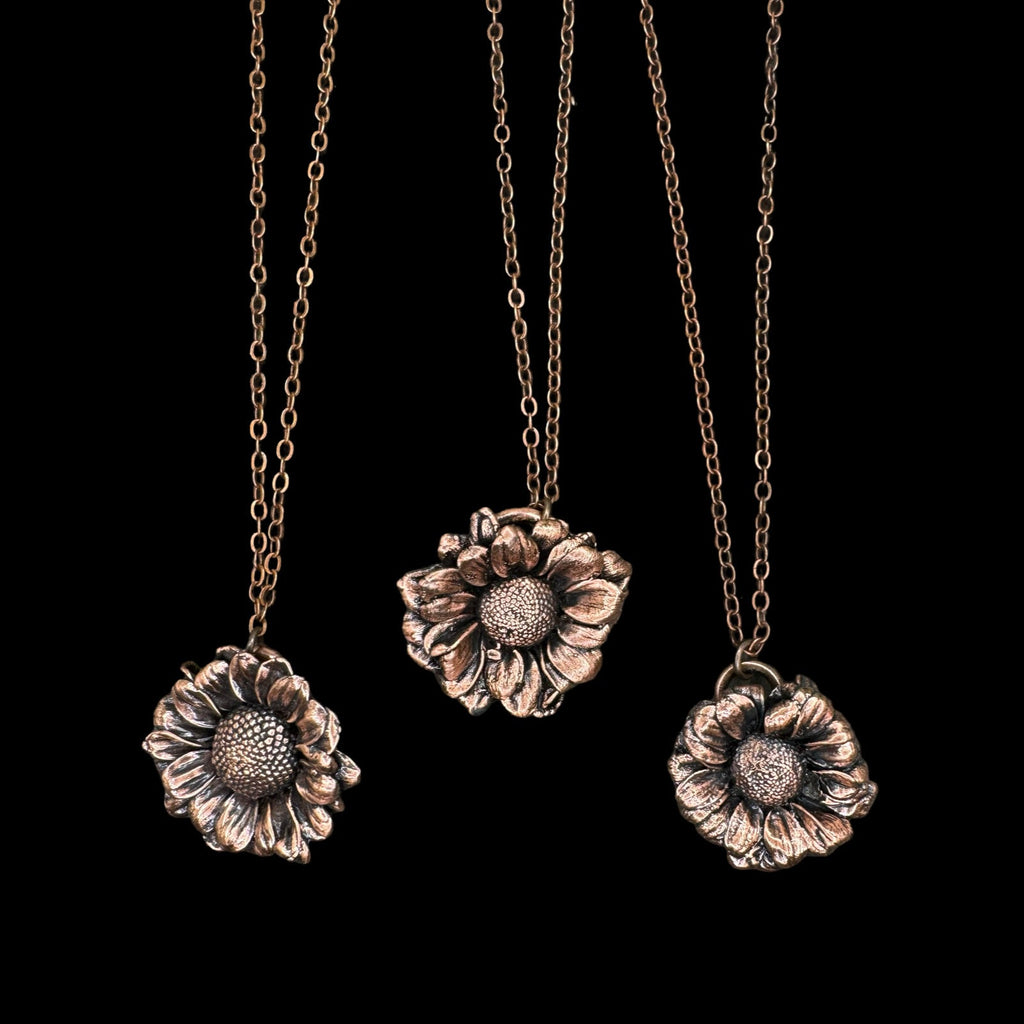 Real Coneflower Necklace: Handmade Electroformed Copper Pendant