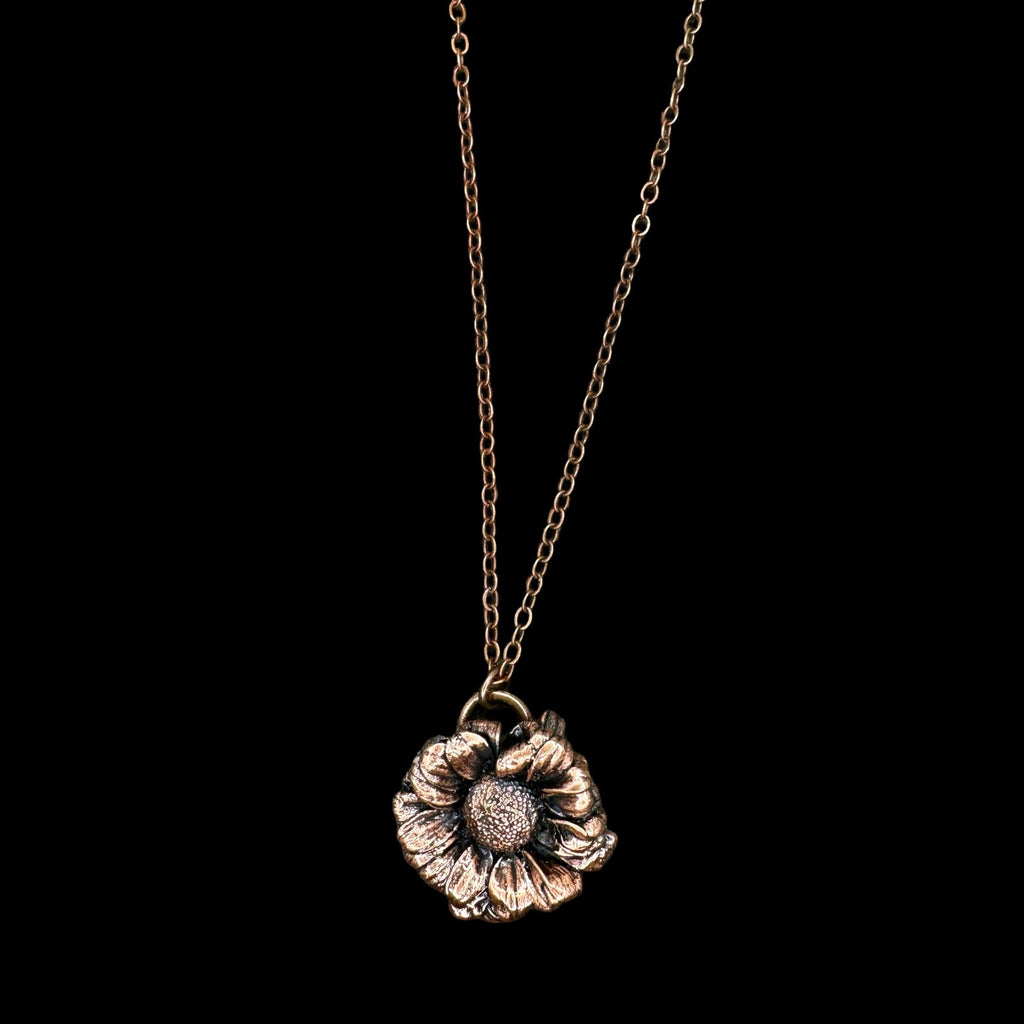 Real Coneflower Necklace: Handmade Electroformed Copper Pendant