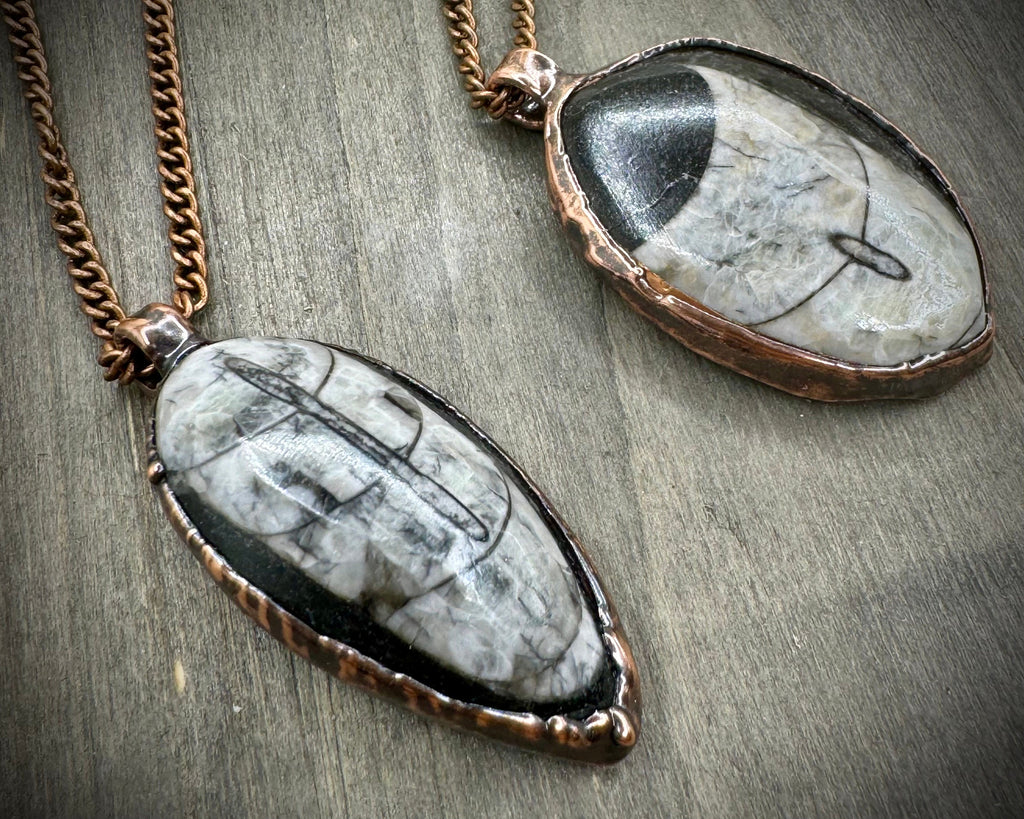 Electroformed Copper Orthoceras Fossil Necklace: Ancient Spiral Shell