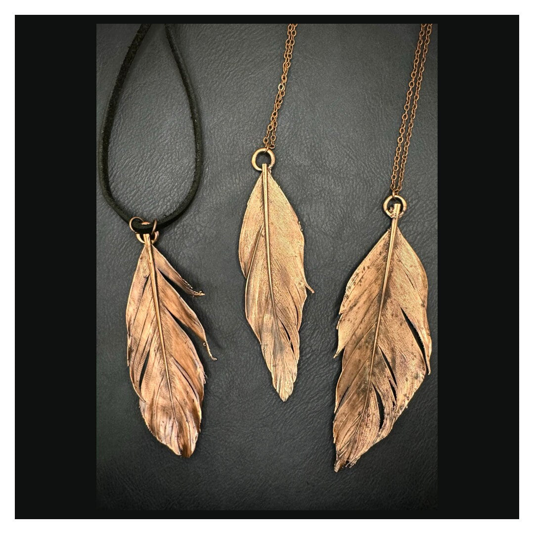 Electroformed Copper Feather Necklace: Nature Inspired Boho Jewelry