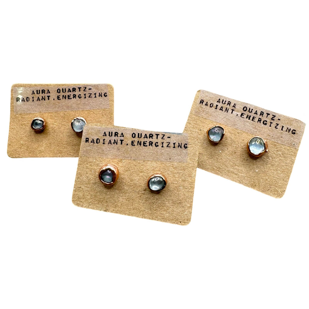 Aura Quartz Earrings  / Crystal Stud Earrings / Electroformed Copper Jewelry