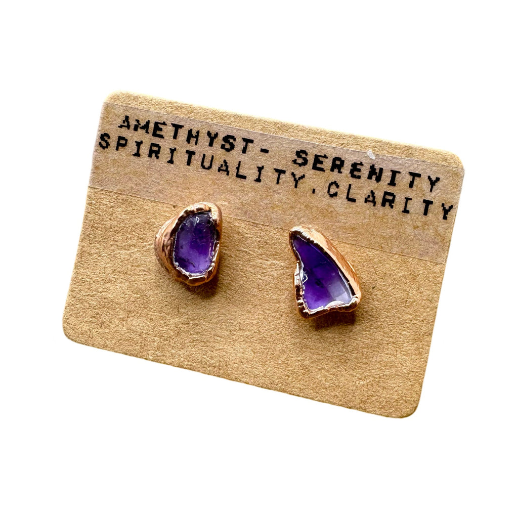 Electroformed Copper Amethyst Earrings, February Birthstone