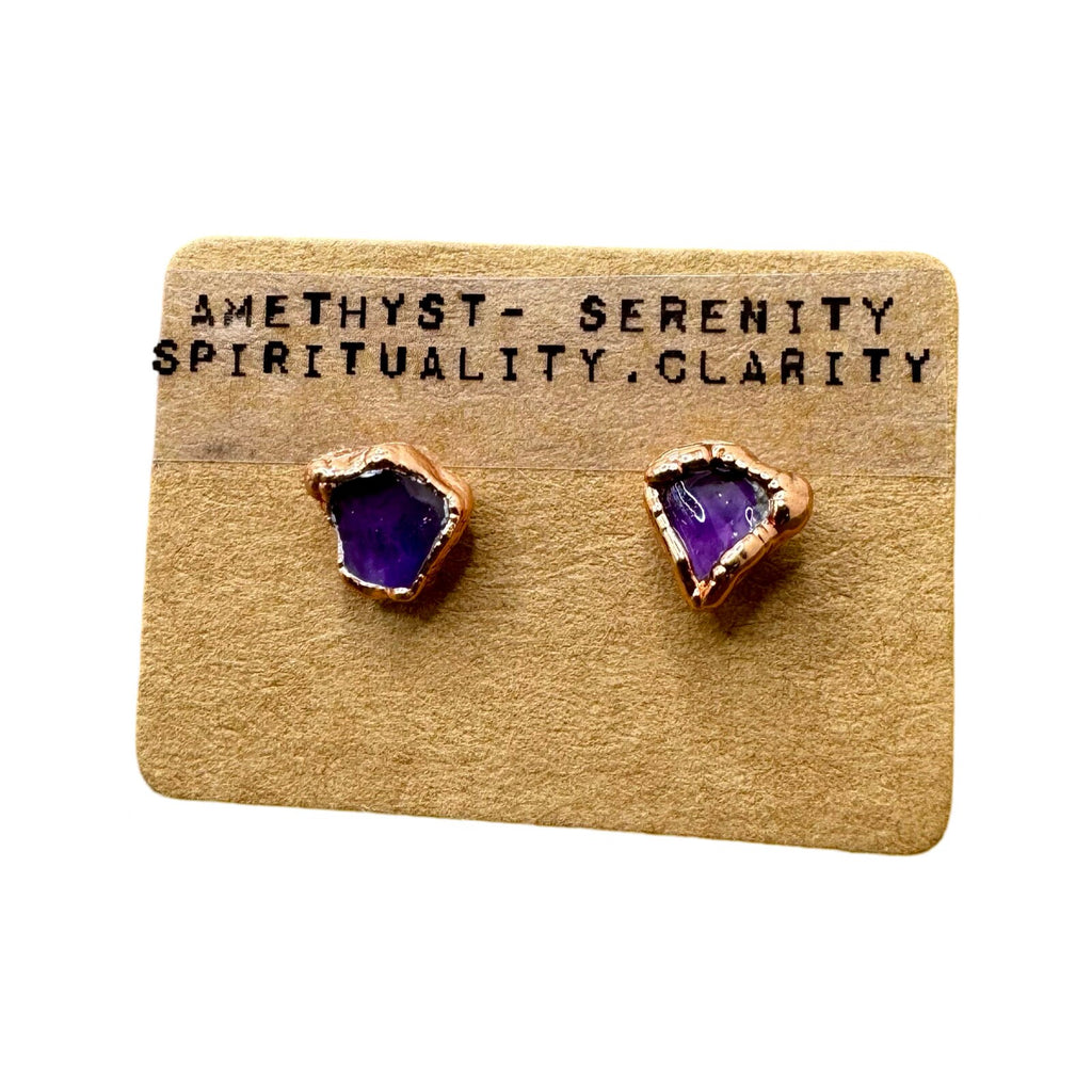 Electroformed Copper Amethyst Earrings, February Birthstone