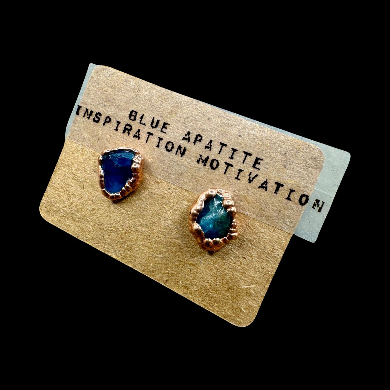 Electroformed Copper Blue Apatite Stud Earrings: Hypoallergenic