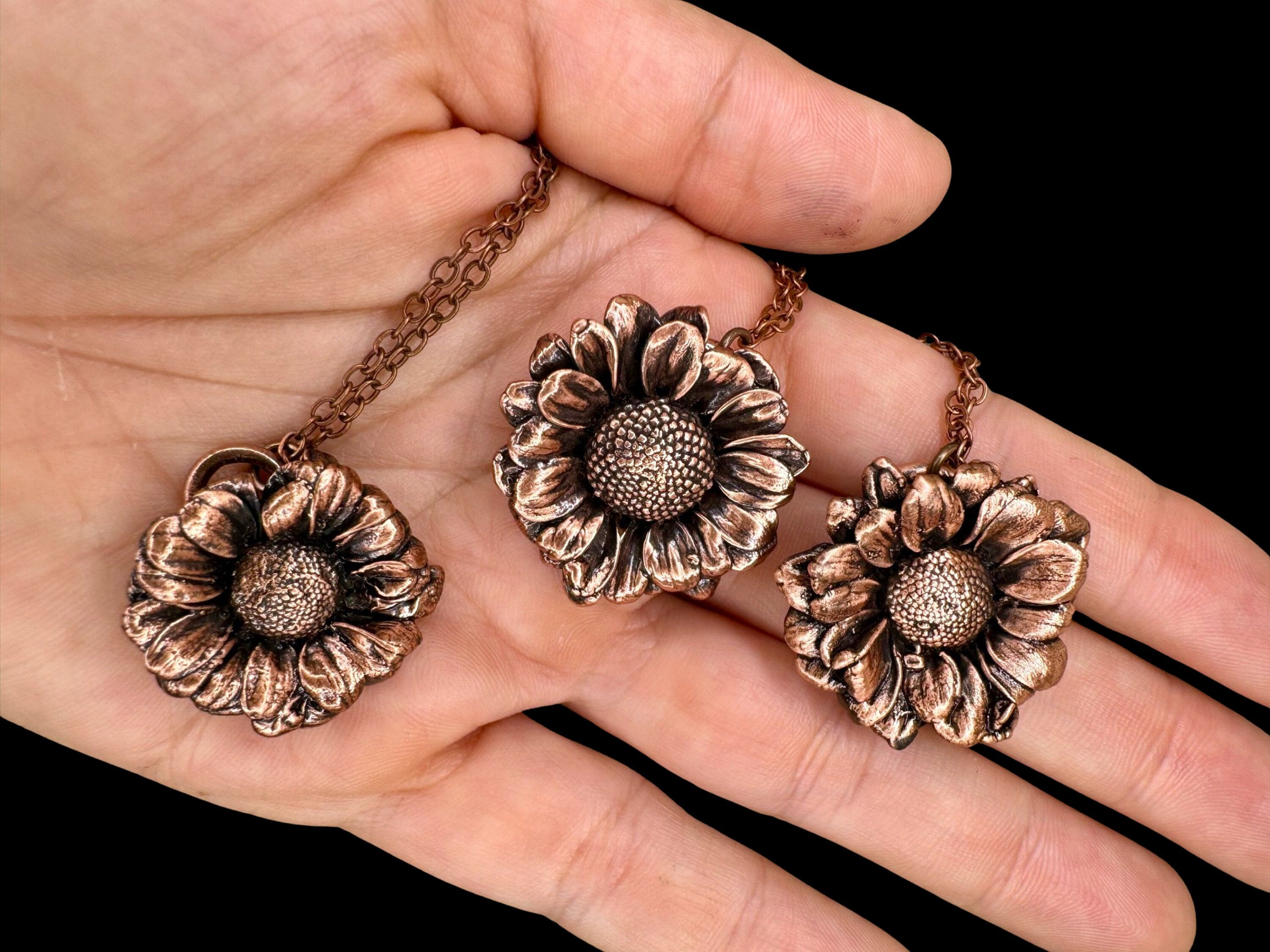 Real Coneflower Necklace: Handmade Electroformed Copper Pendant