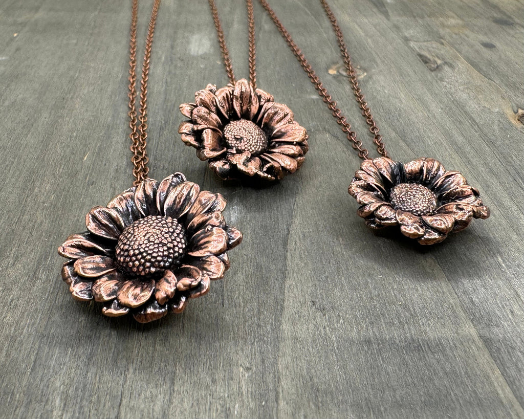 Real Coneflower Necklace: Handmade Electroformed Copper Pendant
