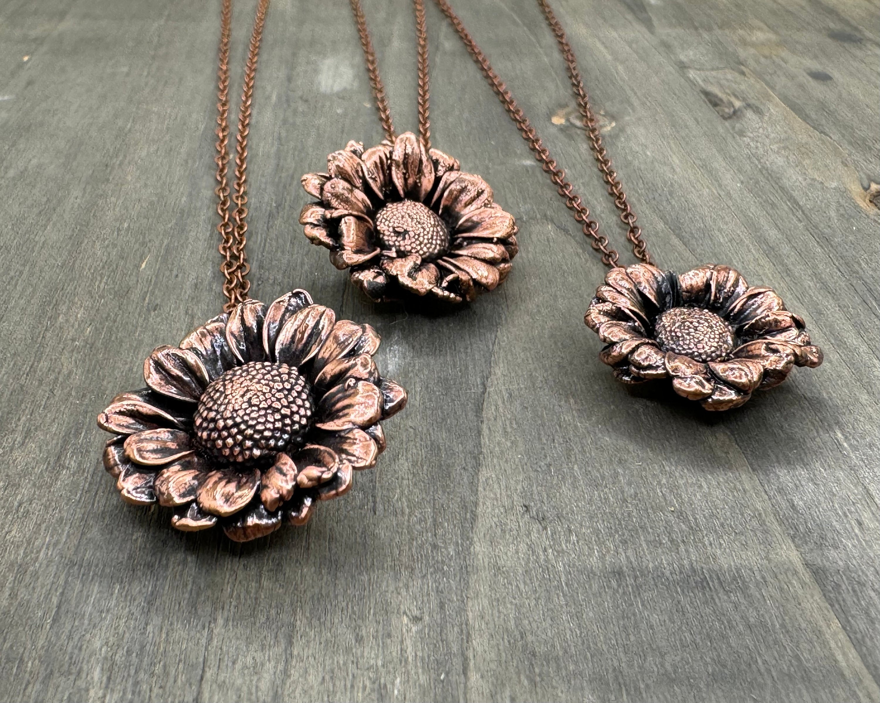 Real Coneflower Necklace: Handmade Electroformed Copper Pendant