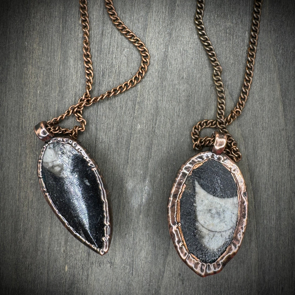 Electroformed Copper Orthoceras Fossil Necklace: Ancient Spiral Shell