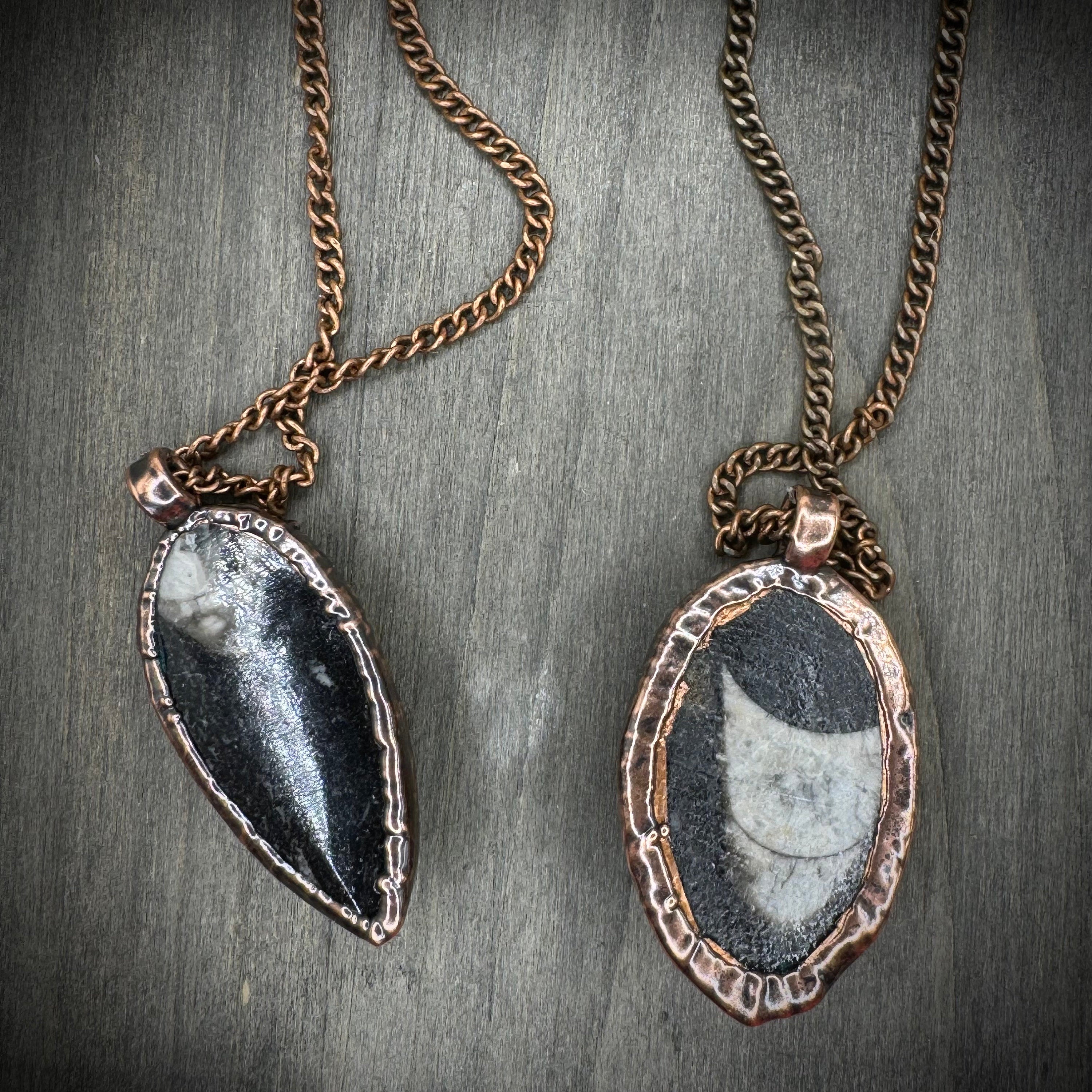 Electroformed Copper Orthoceras Fossil Necklace: Ancient Spiral Shell