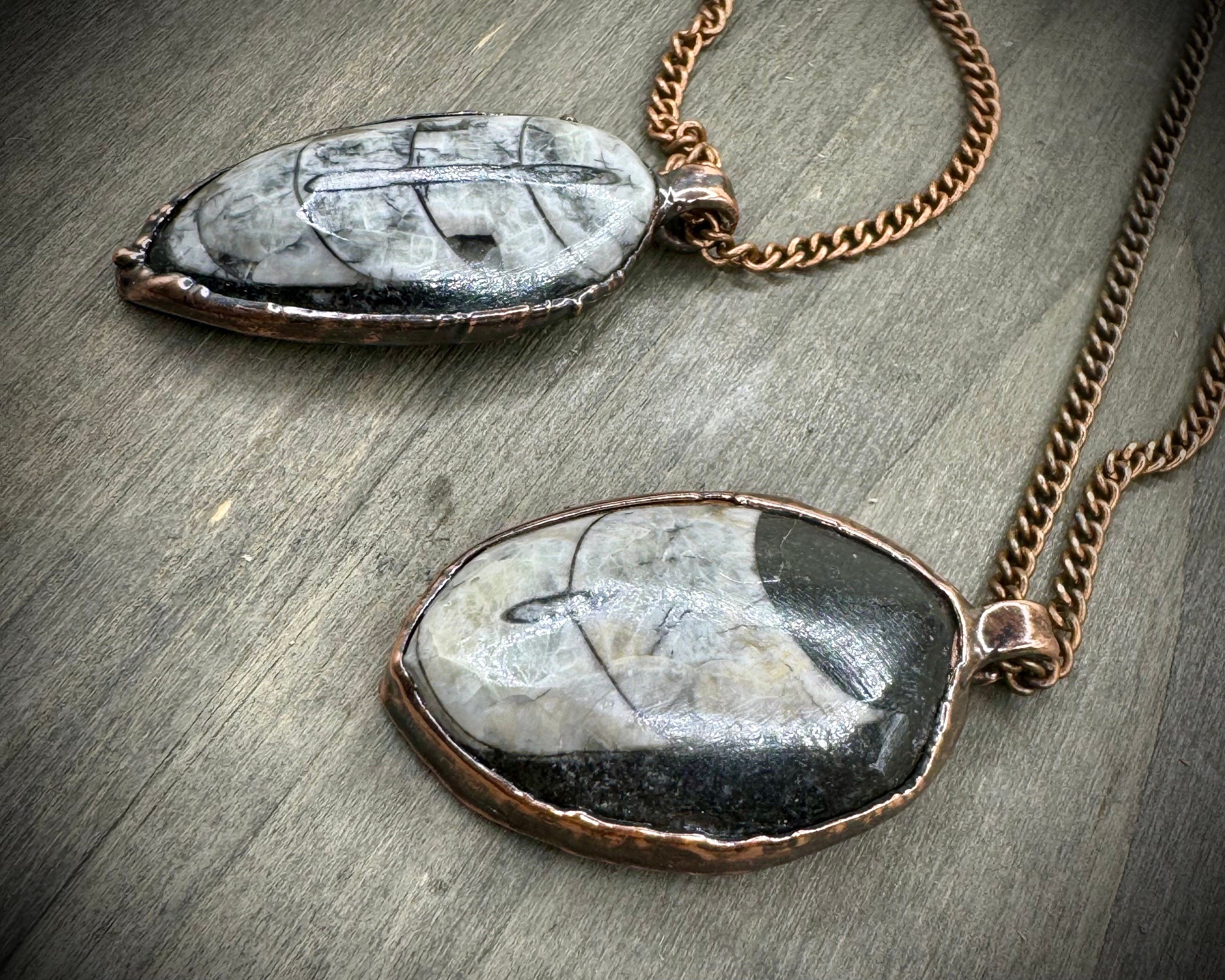 Electroformed Copper Orthoceras Fossil Necklace: Ancient Spiral Shell