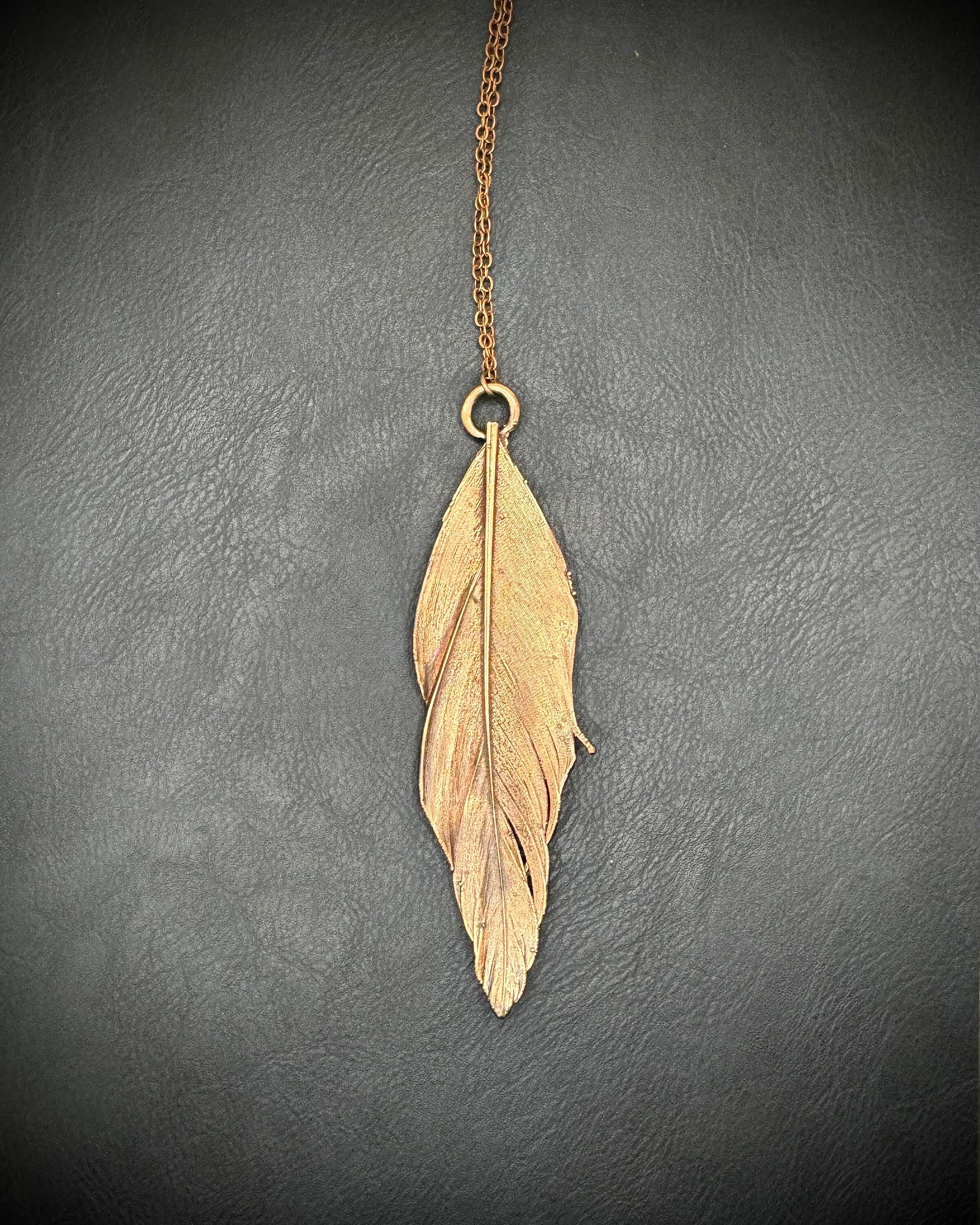 Electroformed Copper Feather Necklace: Nature Inspired Boho Jewelry