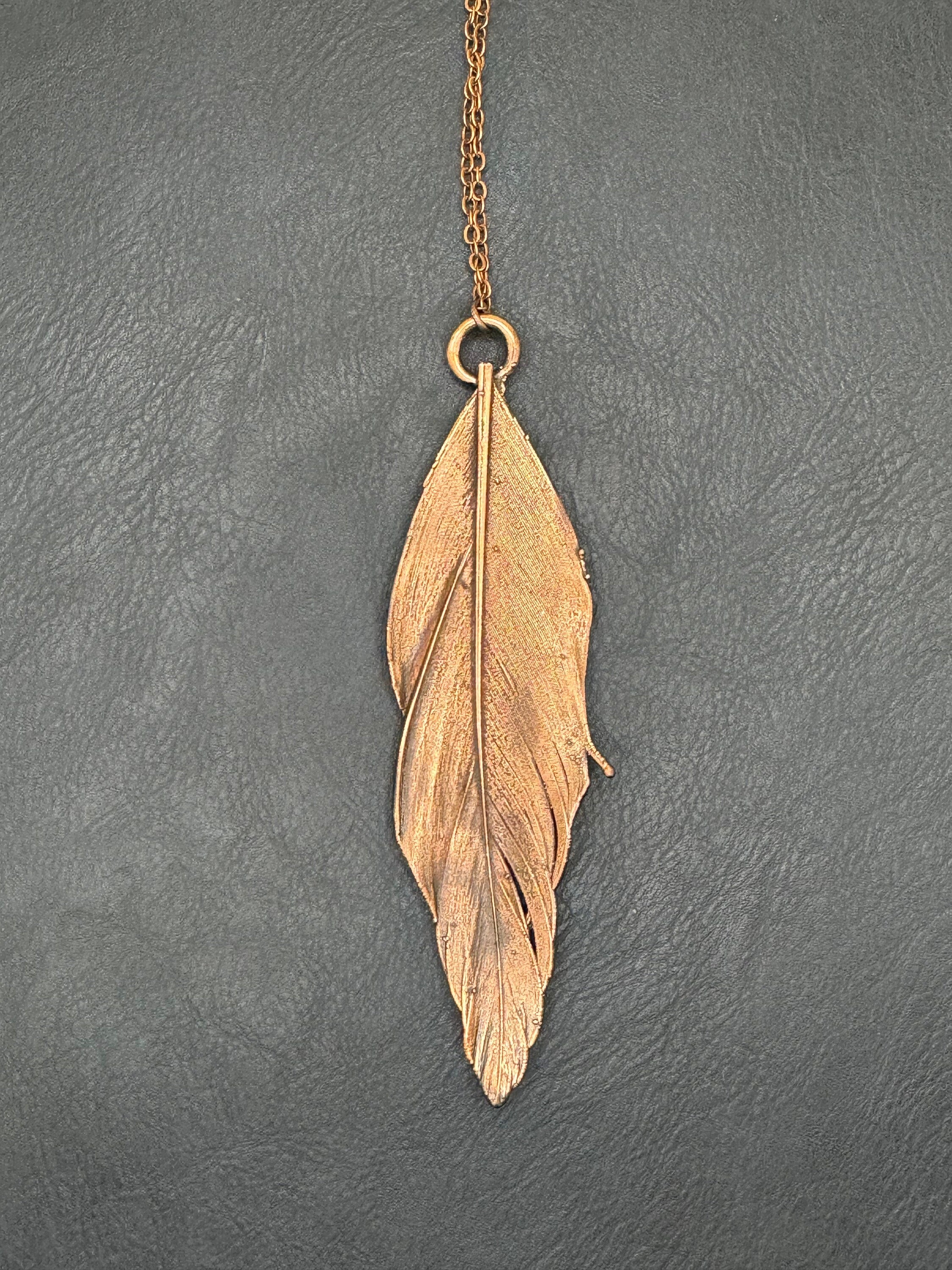 Electroformed Copper Feather Necklace: Nature Inspired Boho Jewelry