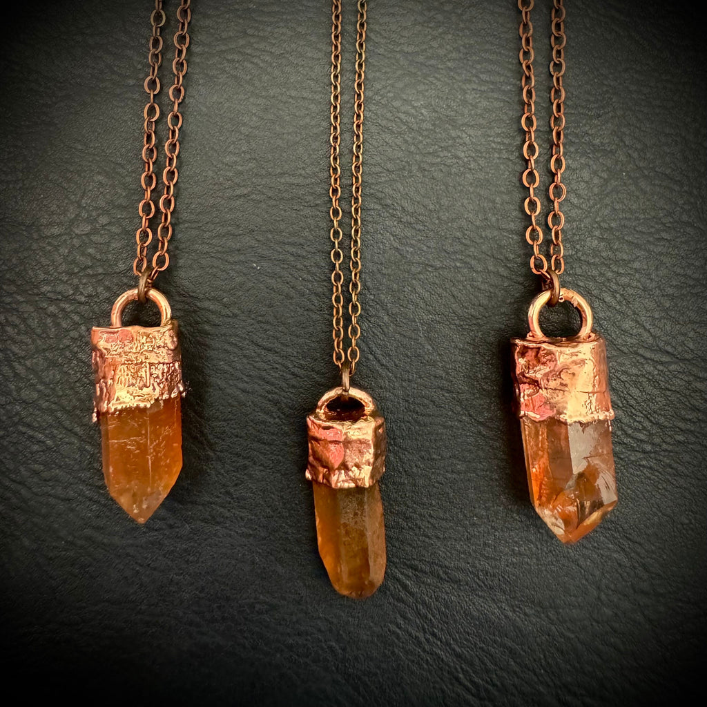 Hematite Crystal Necklace / Raw Orange Stone Necklace / Electroformed Jewelry