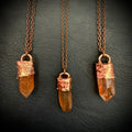 Hematite Crystal Necklace / Raw Orange Stone Necklace / Electroformed Jewelry