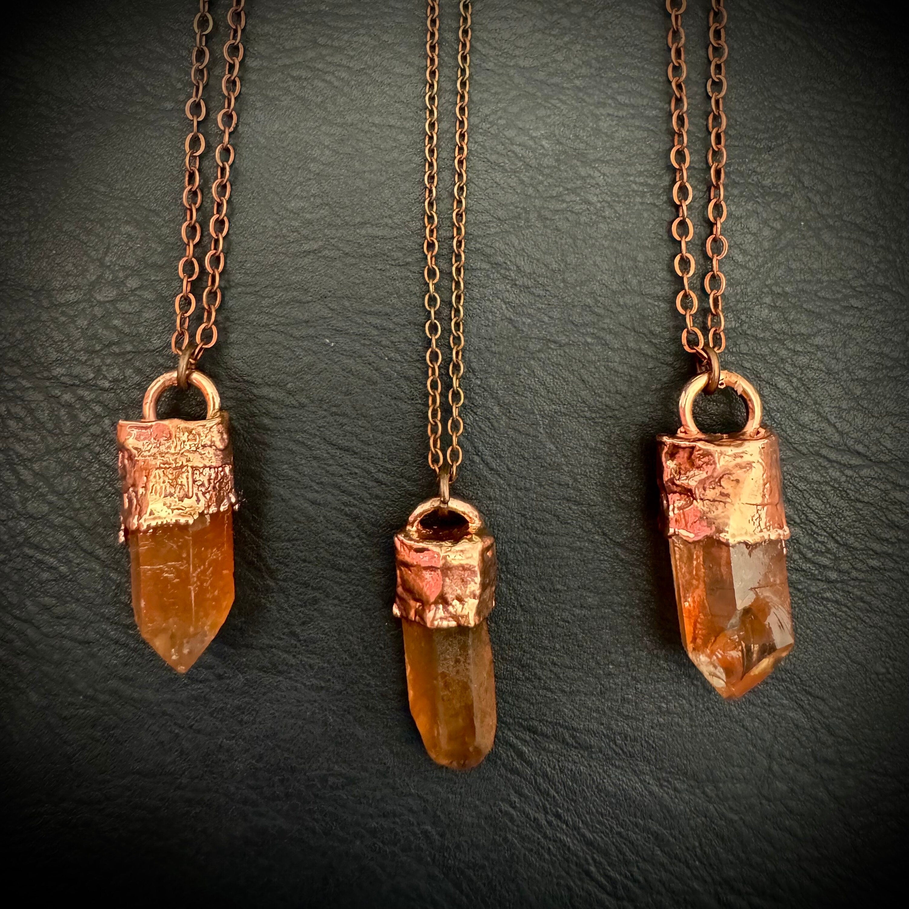 Hematite Crystal Necklace / Raw Orange Stone Necklace / Electroformed Jewelry