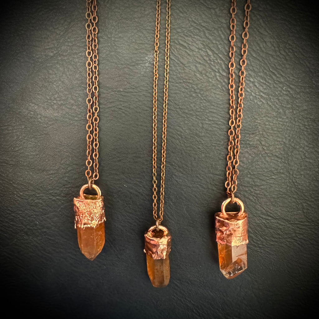 Hematite Crystal Necklace / Raw Orange Stone Necklace / Electroformed Jewelry