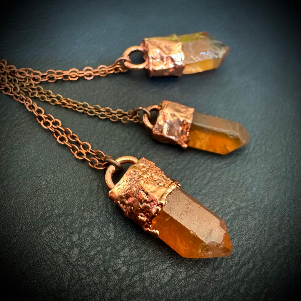 Hematite Crystal Necklace / Raw Orange Stone Necklace / Electroformed Jewelry