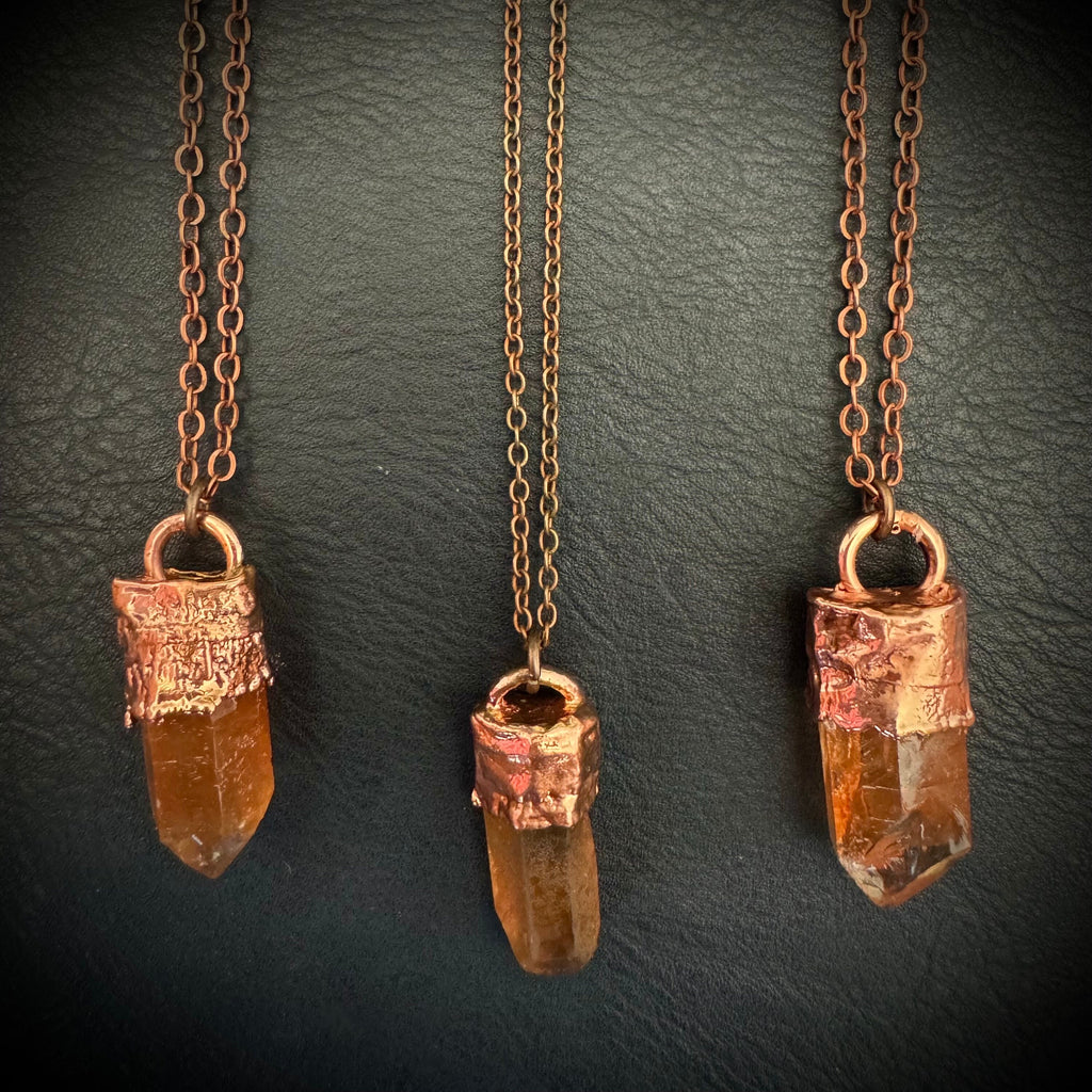 Hematite Crystal Necklace / Raw Orange Stone Necklace / Electroformed Jewelry