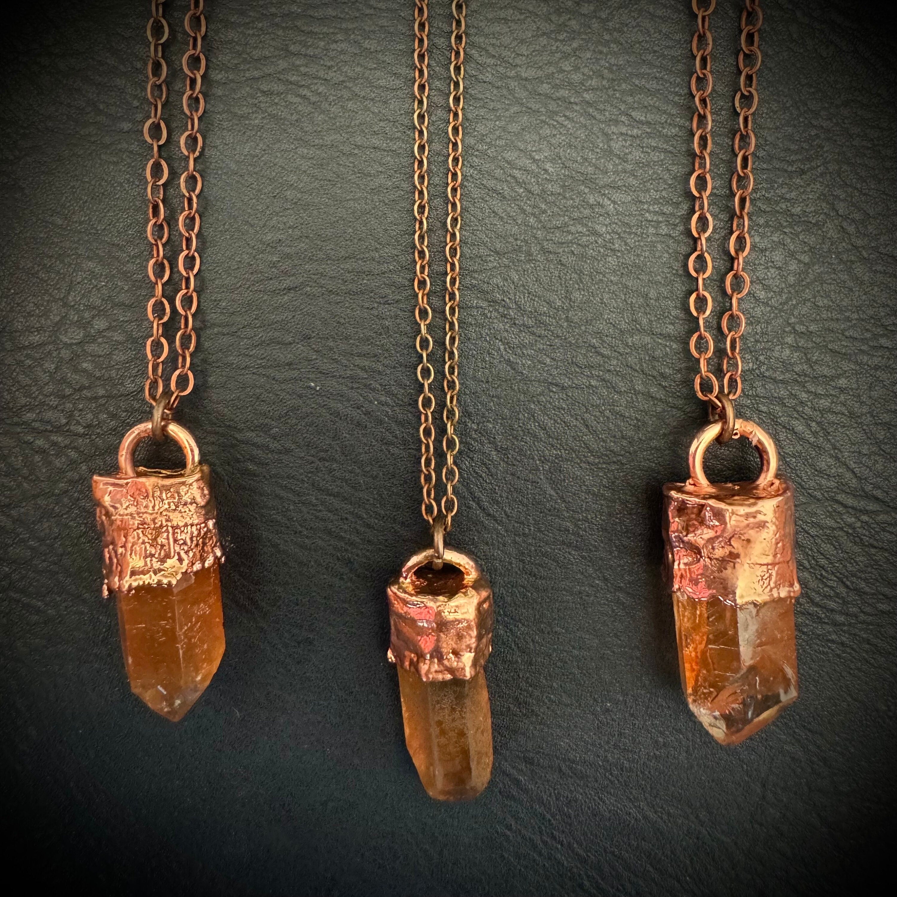 Hematite Crystal Necklace / Raw Orange Stone Necklace / Electroformed Jewelry
