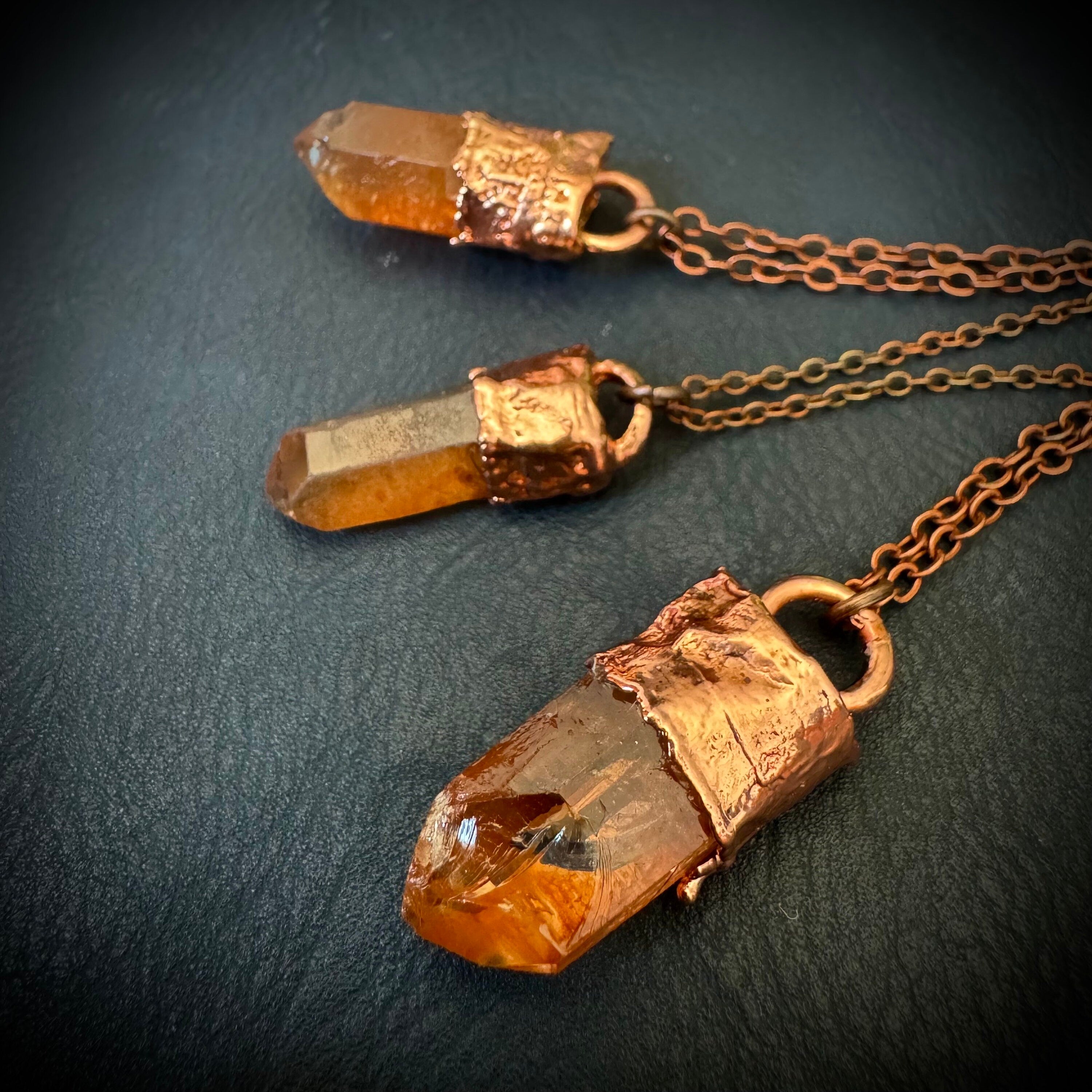 Hematite Crystal Necklace / Raw Orange Stone Necklace / Electroformed Jewelry