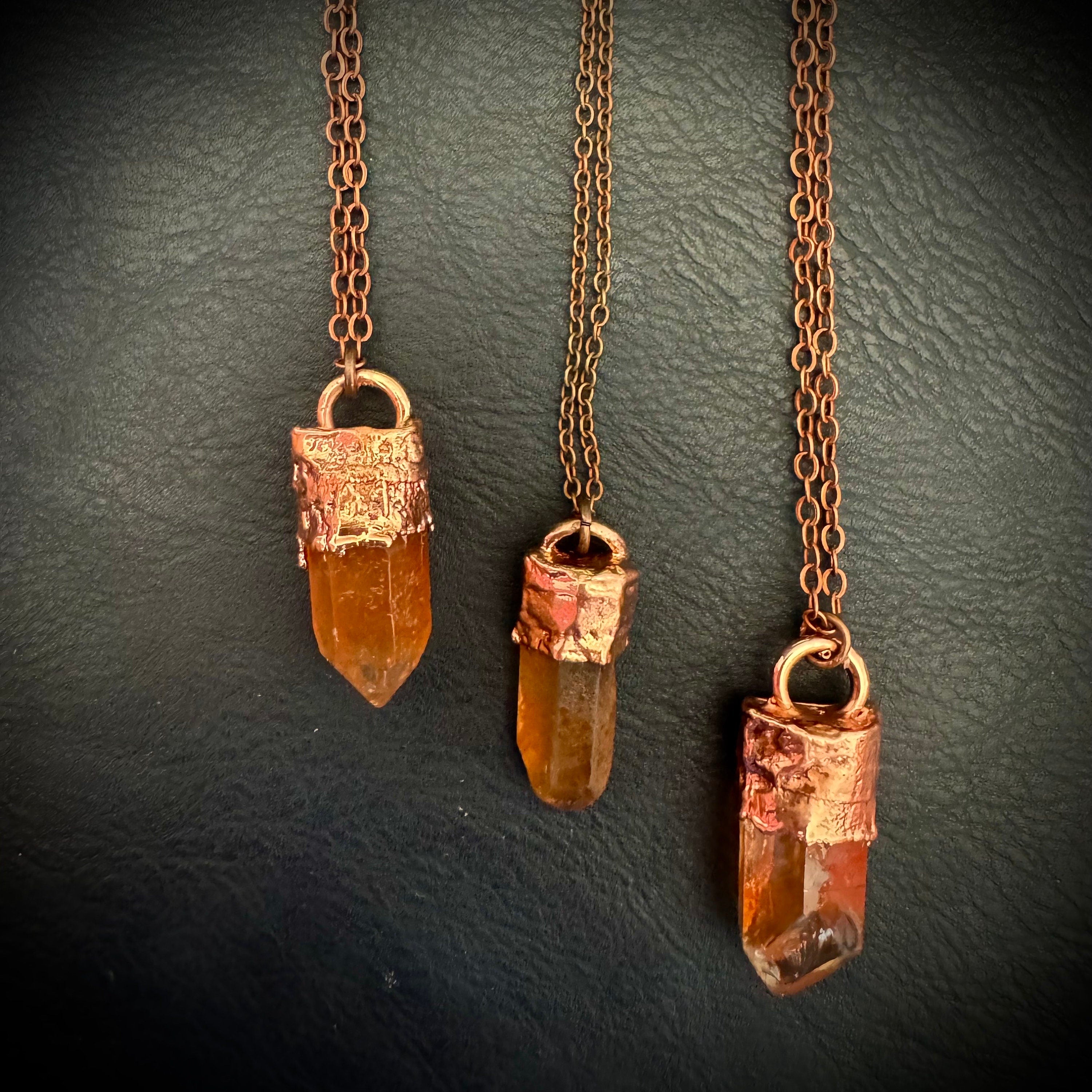 Hematite Crystal Necklace / Raw Orange Stone Necklace / Electroformed Jewelry