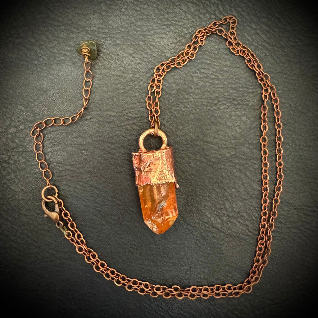 Hematite Crystal Necklace / Raw Orange Stone Necklace / Electroformed Jewelry