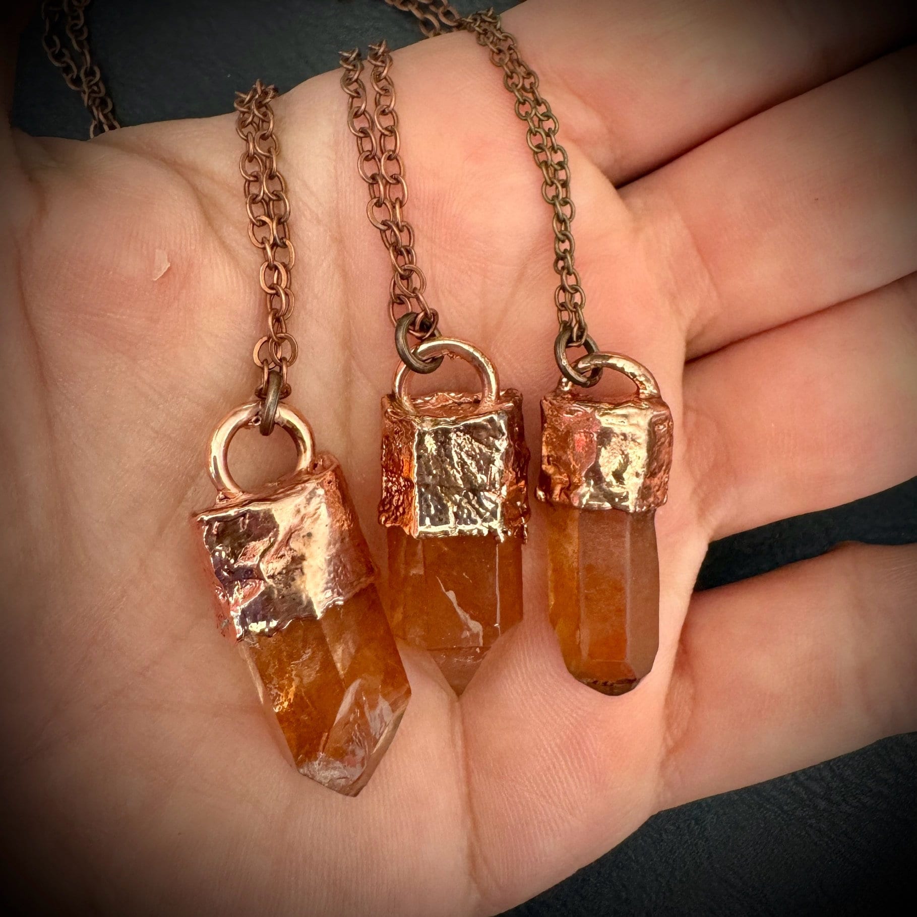 Hematite Crystal Necklace / Raw Orange Stone Necklace / Electroformed Jewelry