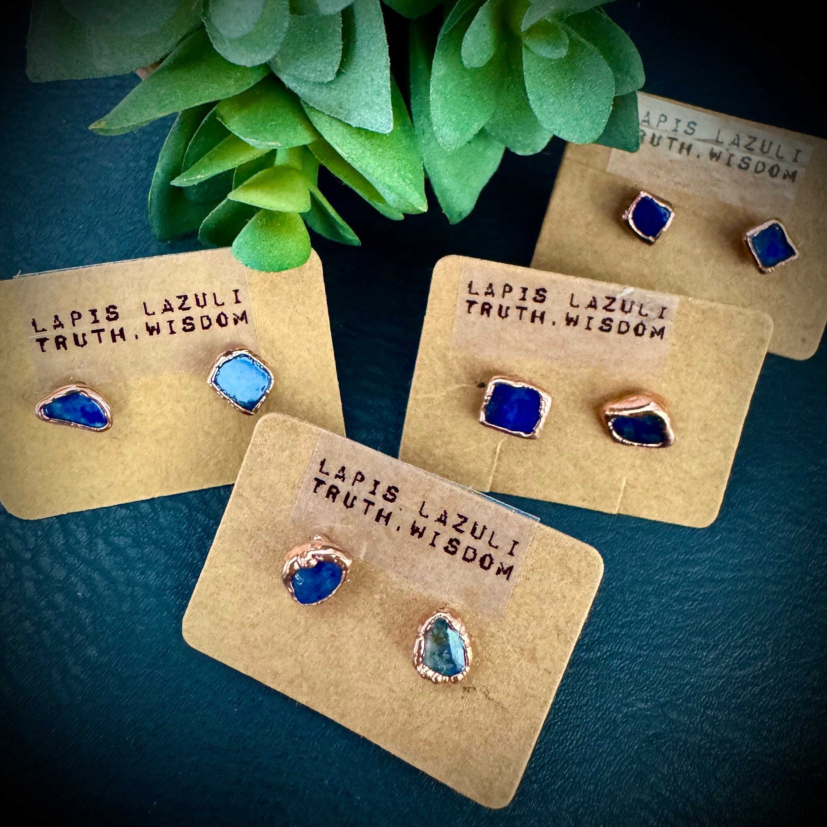 Lapis Lazuli Earrings / September Birthstone Earrings / Simple Copper Studs / Electroformed Jewelry