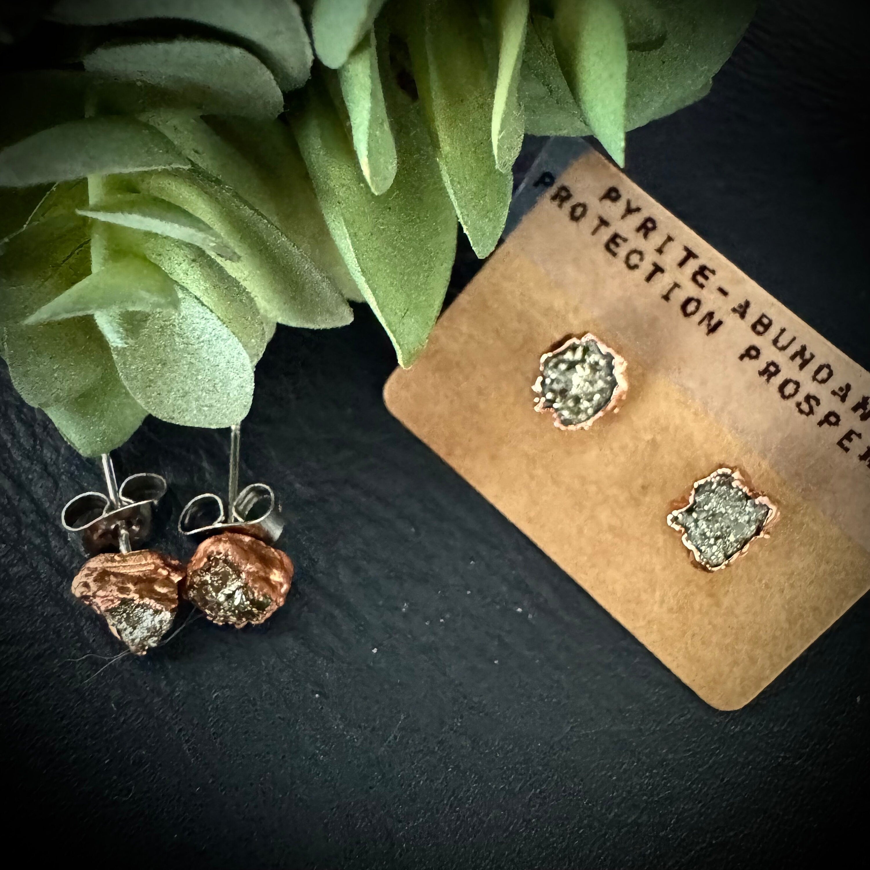 Raw Pyrite Copper Stud Earrings / Copper Studs / Electroformed Jewelry