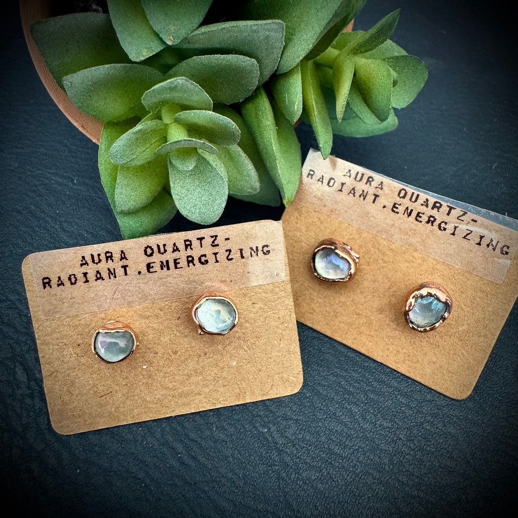 Aura Quartz Earrings  / Crystal Stud Earrings / Electroformed Copper Jewelry