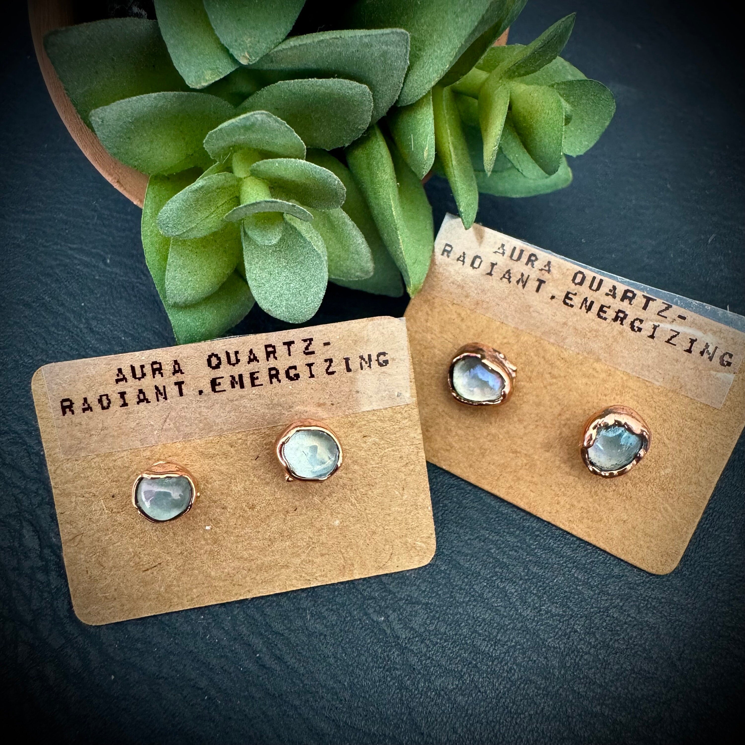 Aura Quartz Earrings  / Crystal Stud Earrings / Electroformed Copper Jewelry
